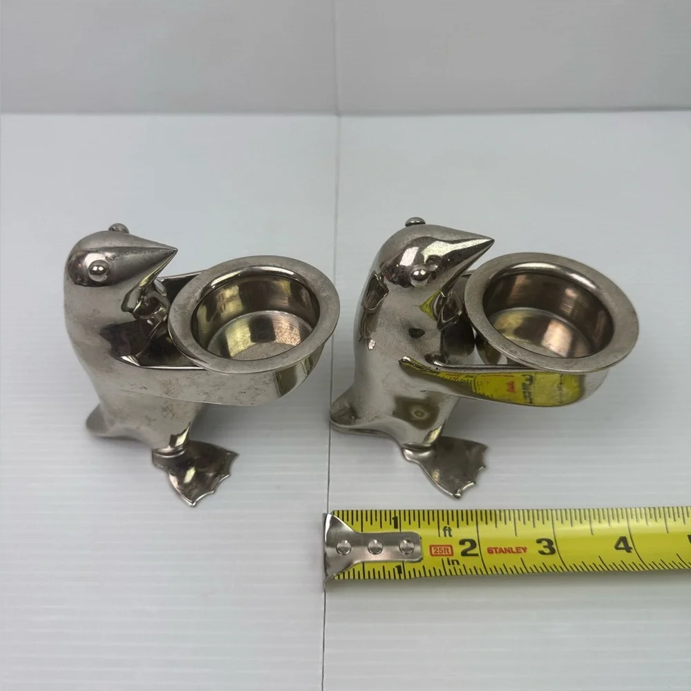 Pair2 Restoration Hardware Silver Plate Penguin Butler Sauce Dish Candle Holder